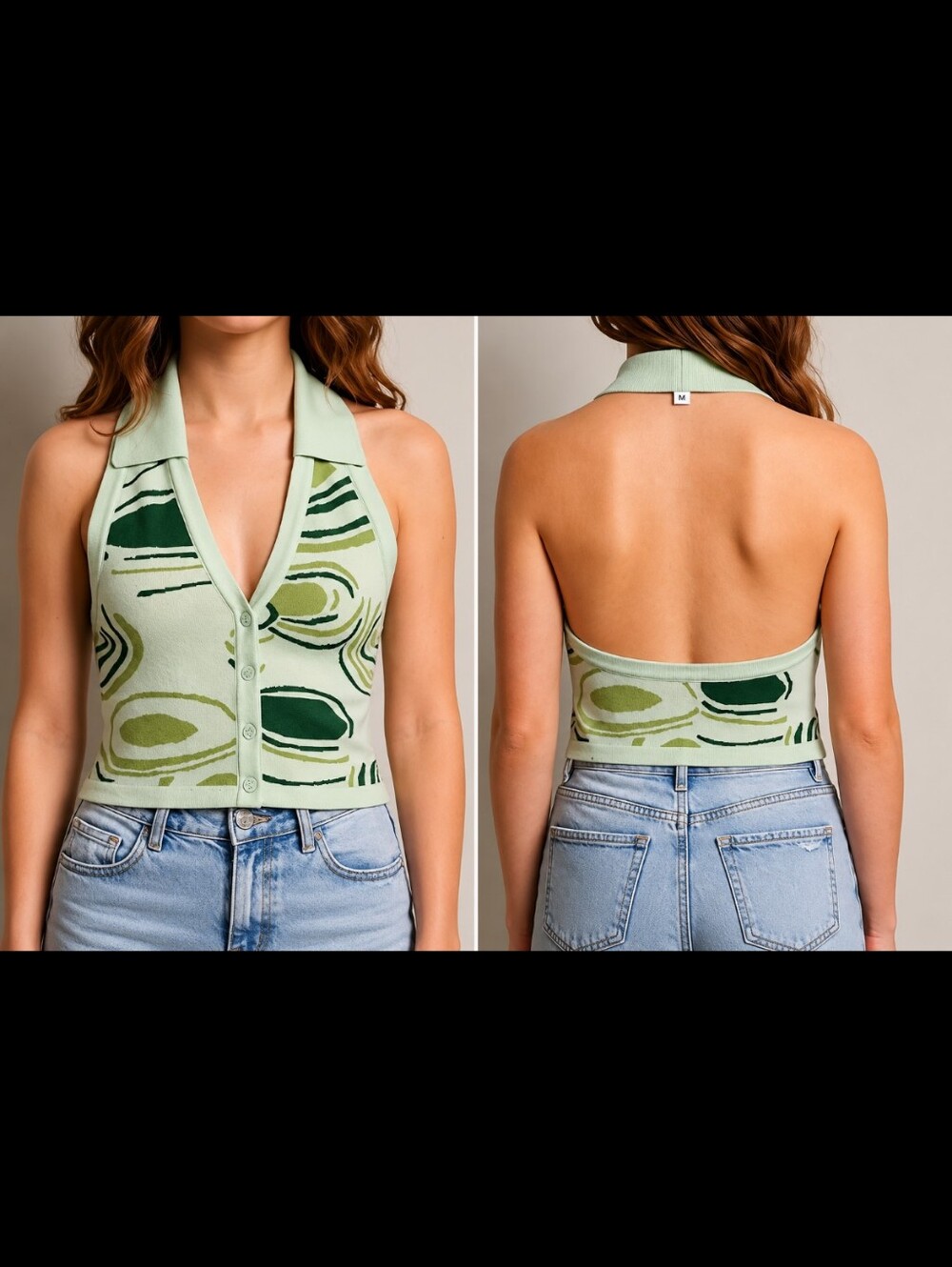 Light Green Halter Button-Front Top